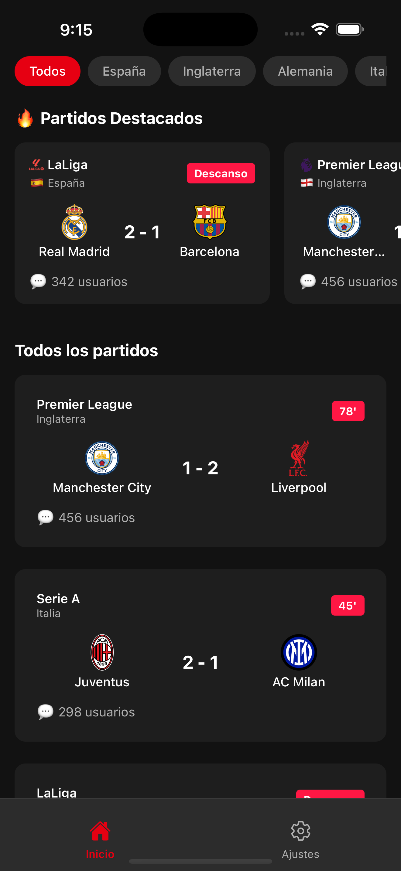 Pantalla principal de OffSide